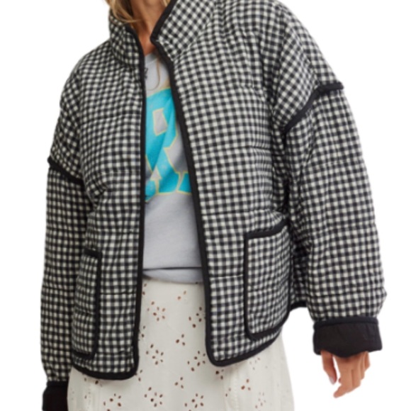 Free People Jackets & Blazers - Free People Checkered Bomber Jacket in Black and White